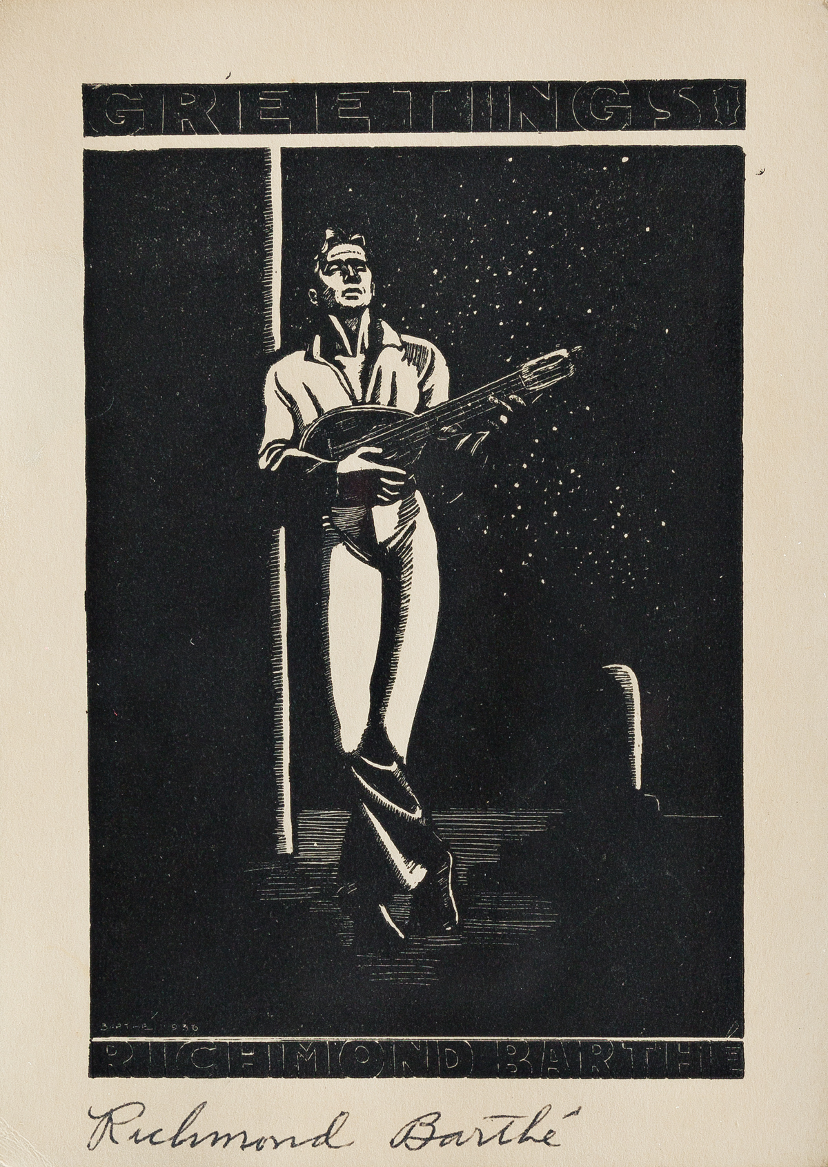 RICHMOND BARTHÉ (1909 - 1989) Untitled (Man Playing a Mandolin).